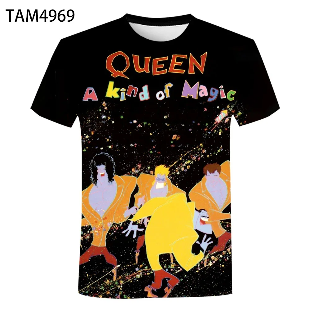 Color: Brown, Size: XXS - New British Rock Band Queen 3D Printed Men Women T-shirt Casual Short Sleeve Oversized Tees Tops Fashion Punk O-Neck Clothing