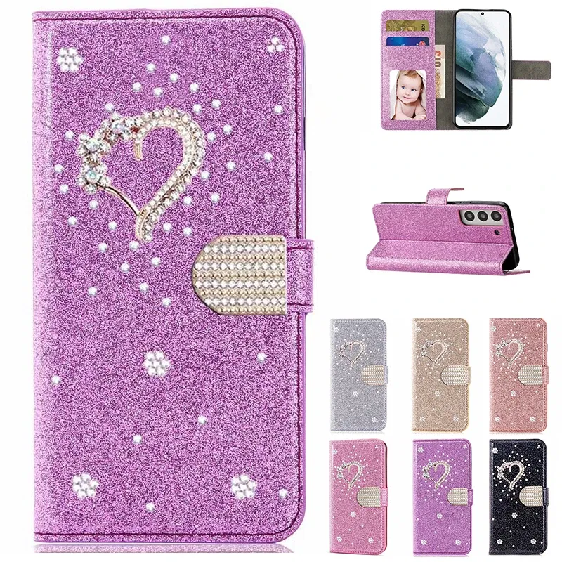 Color: Pink, Material: Silicon - Glitter Wallet Leather Case For Samsung Galaxy S25 FE S24 Ultra S23 Plus S22 S21 A35 A36 A56 A55 A13 A14 A15 A16 A26 A34 A33 A54