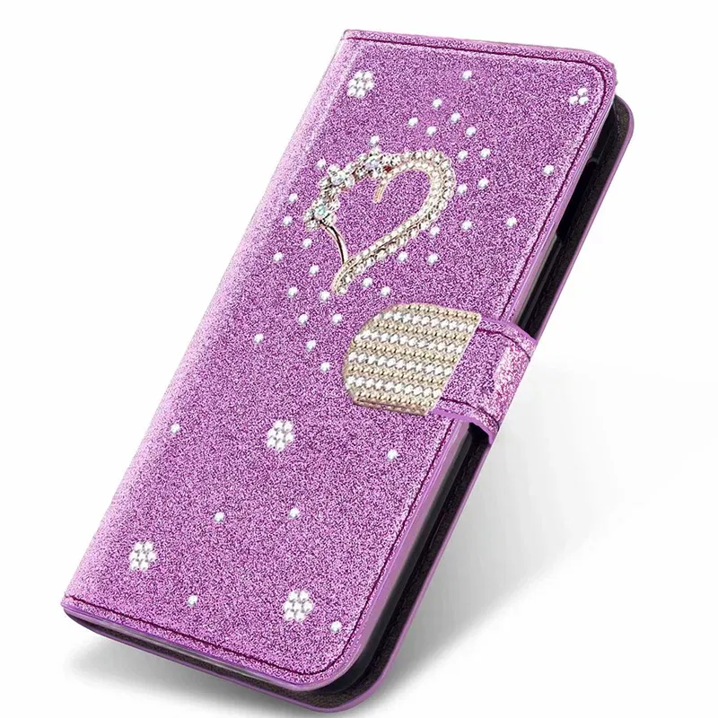 Color: Pink, Material: Silicon - Glitter Wallet Leather Case For Samsung Galaxy S25 FE S24 Ultra S23 Plus S22 S21 A35 A36 A56 A55 A13 A14 A15 A16 A26 A34 A33 A54