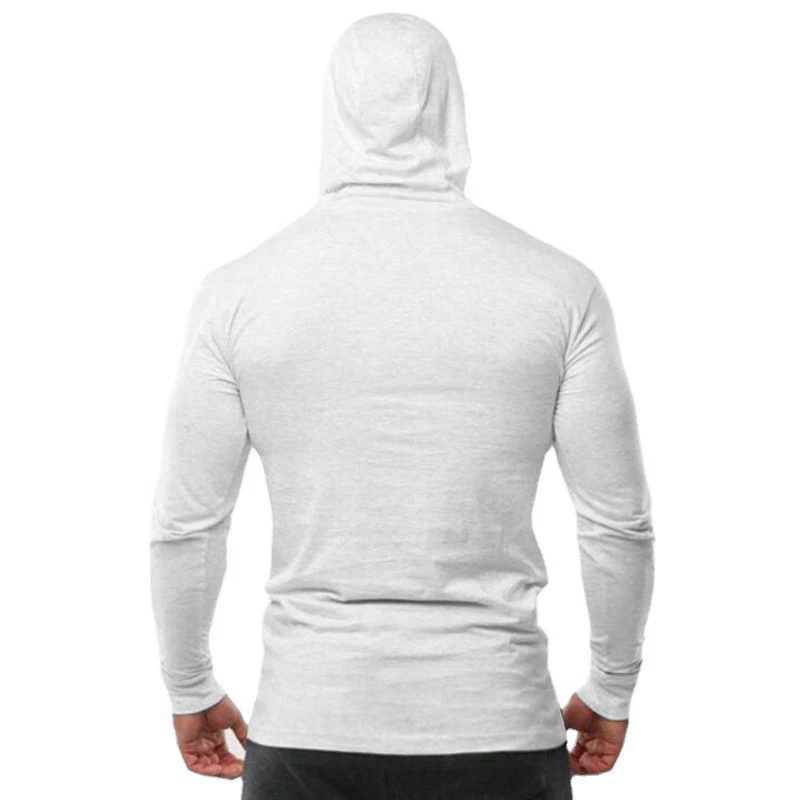 Color: WHITE, Size: L - Trendy Personality Funny XX Smile Face Hoodie Mens Slim Fit Running Long Sleeve Cotton Shirt Gym Training Fitness Hooded T-Shirt