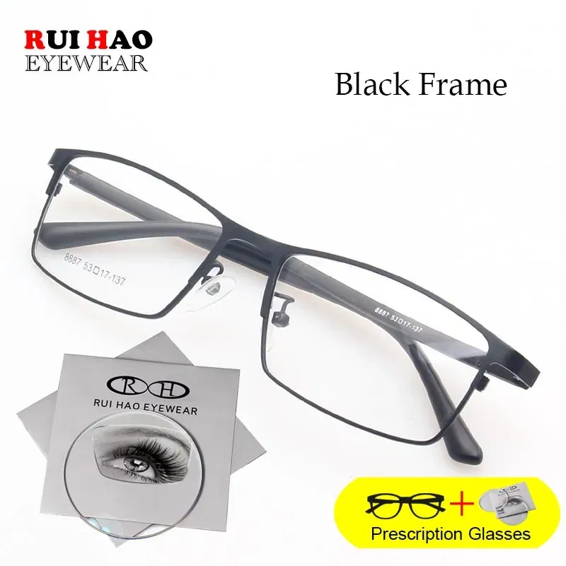 Frame Color: black, Lens Function: None, Lens Index: 1.67, Prescription Type: Progressive - Rui Hao Eyewear Prescription Glasses Rectangle Leisure Customize Spectacles Full Rimless Eyeglasses Fill Recipe Lenses 8887