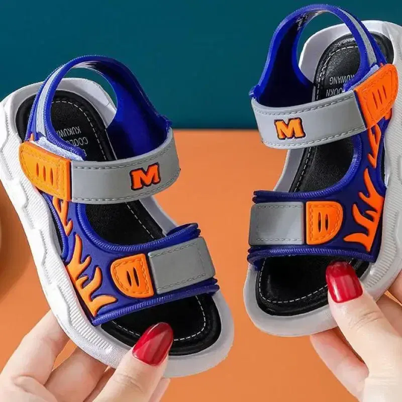 Color: Beige, Shoe Size: 2 - Baby Sandals Flame Pattern Boy Sandals Soft Sole Anti-slip Boys Girls Children Shoes