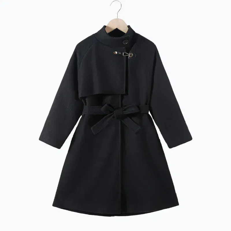 Color: GRAY, Kid Size: 4T - Winter Girls Wool Coat Long Double-faced Tweed Overcoat for Kids Fashion Casual Grey 10 12 14 Years Teenage Children Outerwear