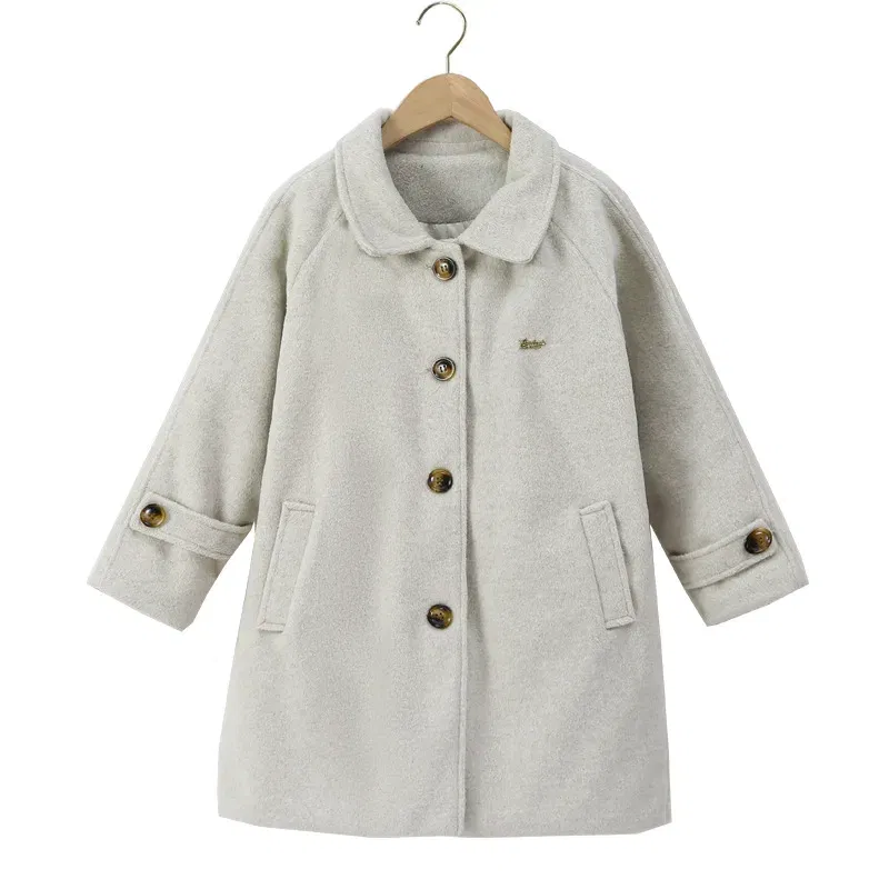 Color: GRAY, Kid Size: 4T - Winter Girls Wool Coat Long Double-faced Tweed Overcoat for Kids Fashion Casual Grey 10 12 14 Years Teenage Children Outerwear