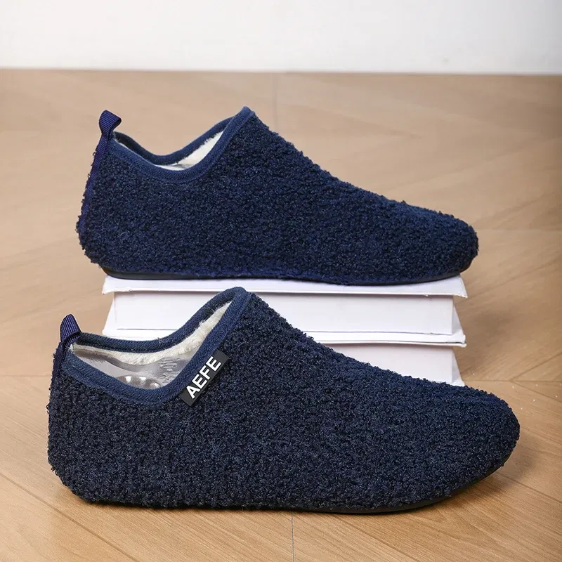 Color: black, Shoe Size: 45, Ships From: CHINA - Winter Fashion Men Slippers Plush Male Home Cotton Shoes Warm Anti-slip Men's Casual Shoes Flexible Solid Flats 39-47 Slip On