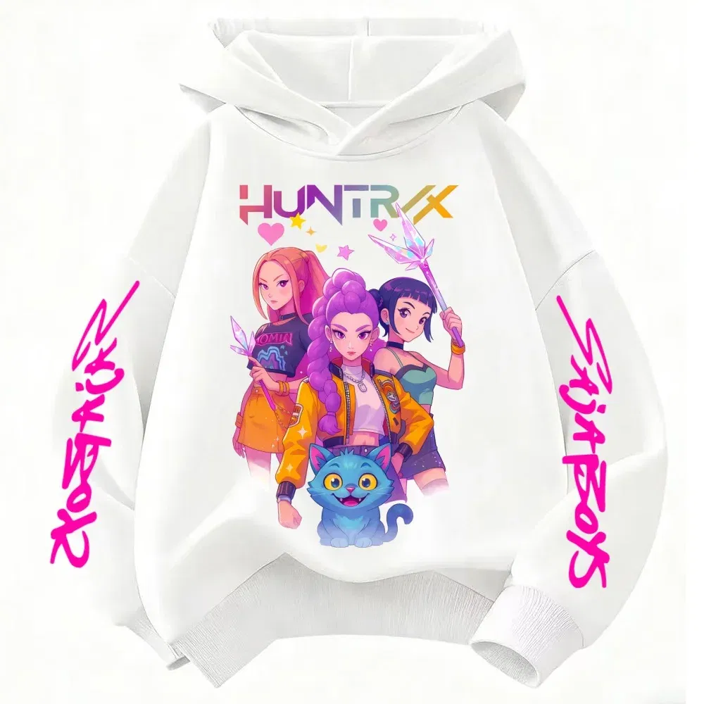 Color: Blue, Kid Size: 7 - Movie KPop Demon Hunters Rumi Mira Zoey Graphic Hoodie Men's Women Korean Fashion Trend Streetwear Unisex Casual Fleece Pullover