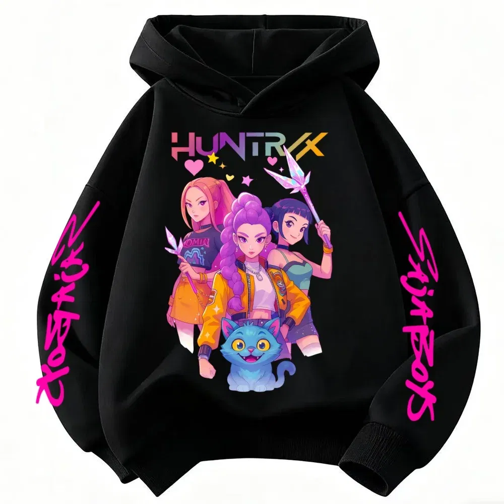 Color: Blue, Kid Size: 7 - Movie KPop Demon Hunters Rumi Mira Zoey Graphic Hoodie Men's Women Korean Fashion Trend Streetwear Unisex Casual Fleece Pullover