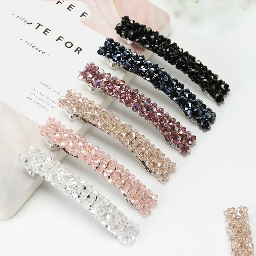 Color: RED - Hot Sale 5 Colors Korean Crystal Pearl Elegant Women Barrettes Hair Clip Hairgrips Hairpin Girls Hair Accessories Dropshipping