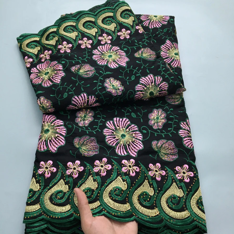 Color: BROWN, length: 5 yards, Width: 120cm - Green Nigerian Embroidered Cotton Lace Fabric 2025 High Quality 5 Yards African Swiss Lace Fabric Party Dress for Women A4210