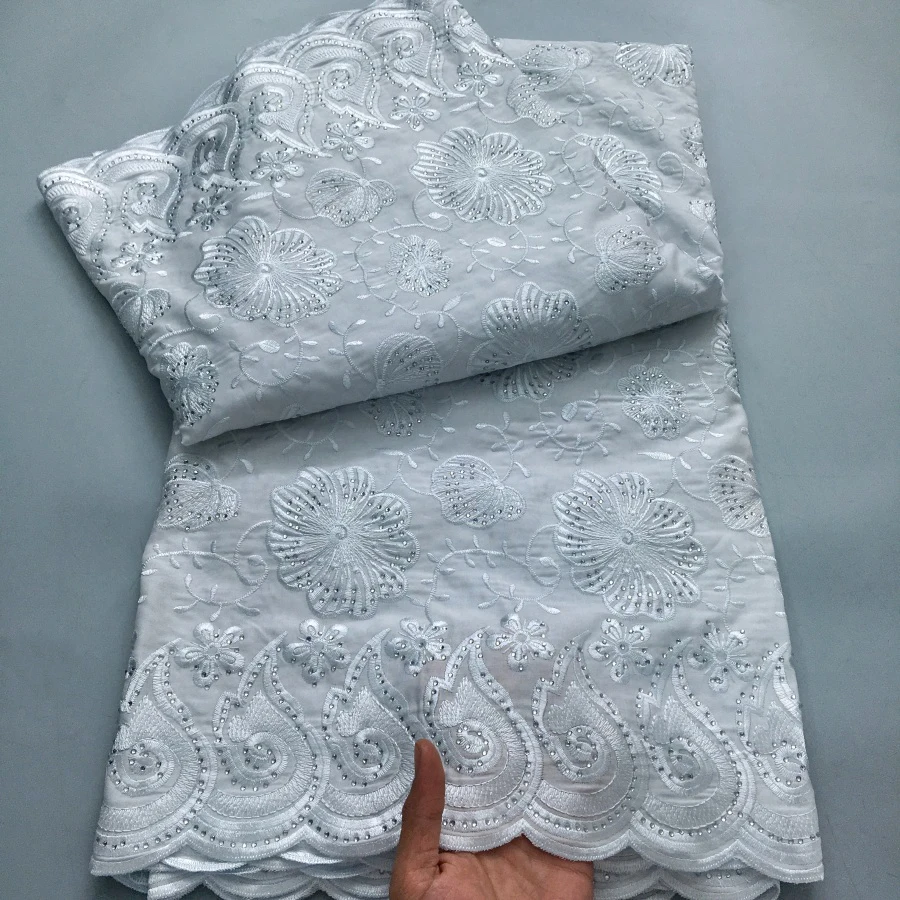 Color: BROWN, length: 5 yards, Width: 120cm - Green Nigerian Embroidered Cotton Lace Fabric 2025 High Quality 5 Yards African Swiss Lace Fabric Party Dress for Women A4210