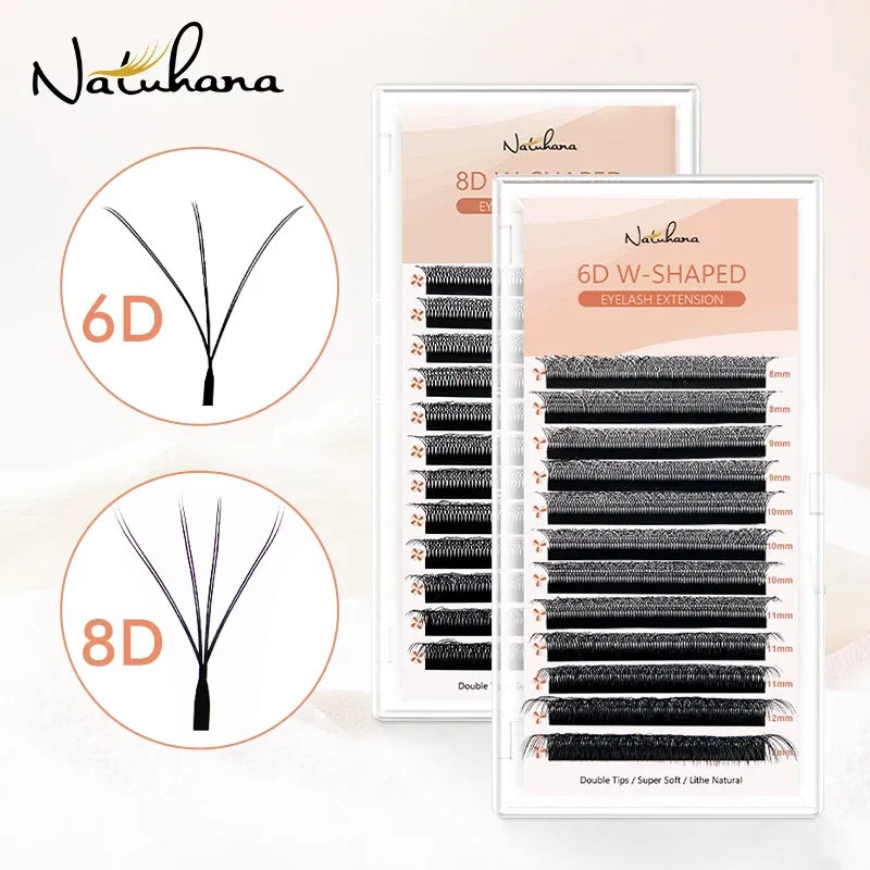 Color: Brushed Chrome, Curl: L, Thickness: 0.07mm, Length: 17mm - NATUHANA 3D 4D WW Shaped Eyelash extensions 0.07mm C D L LU Curl Premade Fans Faux Mink Volume Lashes Korean Make Up Tool