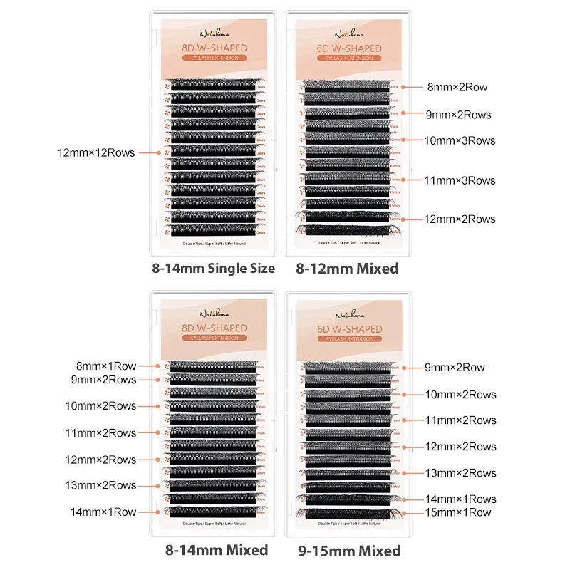 Color: Brushed Chrome, Curl: L, Thickness: 0.07mm, Length: 17mm - NATUHANA 3D 4D WW Shaped Eyelash extensions 0.07mm C D L LU Curl Premade Fans Faux Mink Volume Lashes Korean Make Up Tool