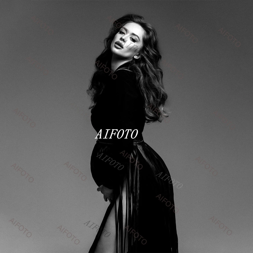 Color: black, Maternity Size: XL - Black Women's Suit Pregnancy Photoshoot Clothes Chic Outerwear Long Tassel Buckle Waist Belt Blazer Maternity Photography Outfit