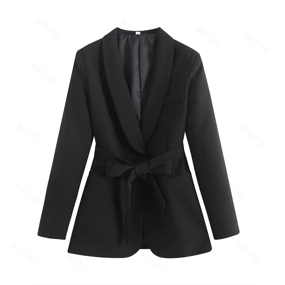 Color: black, Maternity Size: XL - Black Women's Suit Pregnancy Photoshoot Clothes Chic Outerwear Long Tassel Buckle Waist Belt Blazer Maternity Photography Outfit