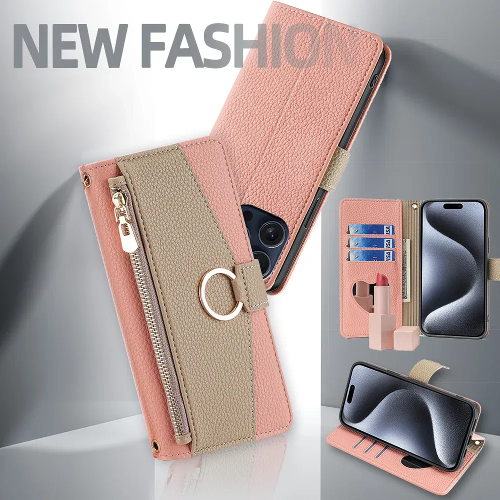 Color: Red, Compatibility by Model: Galaxy A15 - Leather Phone Case for SAMSUNG Galaxy A05 A06 A16 A15 A36 A56 A26 5G Crossbody Wallet Case Flip Mirror Cover with Long Lanyard
