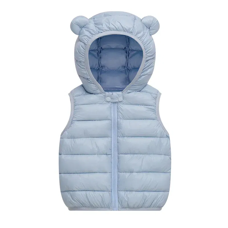 Color: SKY BLUE, Kid Size: 4T - Baby Boys Girl Warm Down Vest Toddler Cotton Waistcoat Children Autumn and Winter Clothes Kids Hooded Jackets 1-6 Years Old
