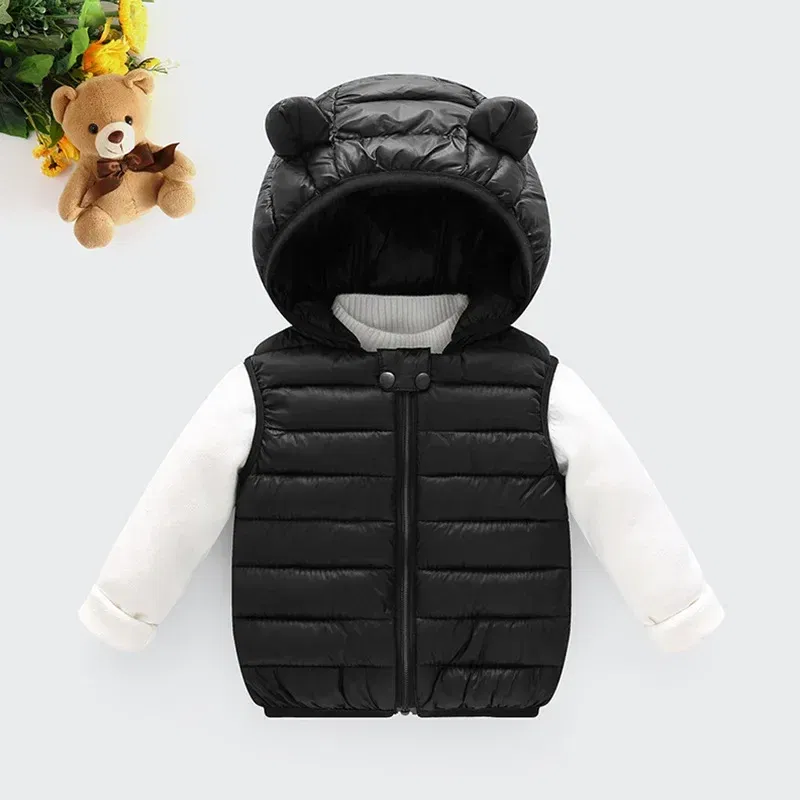 Color: SKY BLUE, Kid Size: 4T - Baby Boys Girl Warm Down Vest Toddler Cotton Waistcoat Children Autumn and Winter Clothes Kids Hooded Jackets 1-6 Years Old