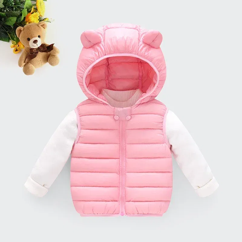 Color: SKY BLUE, Kid Size: 4T - Baby Boys Girl Warm Down Vest Toddler Cotton Waistcoat Children Autumn and Winter Clothes Kids Hooded Jackets 1-6 Years Old