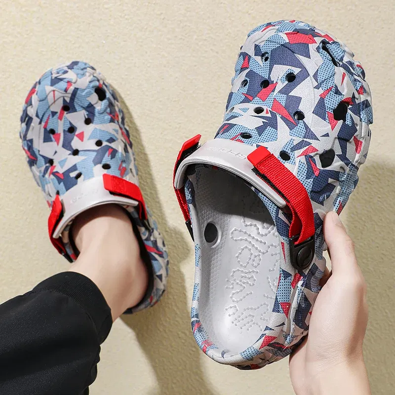 Color: SKY BLUE, Shoe Size: 42 - Fashion Garden Shoes Men's Clogs Slippers Sandal Flat Camouflage Sandals Male Sneakers Outdoor Flip Flops Home Clogs