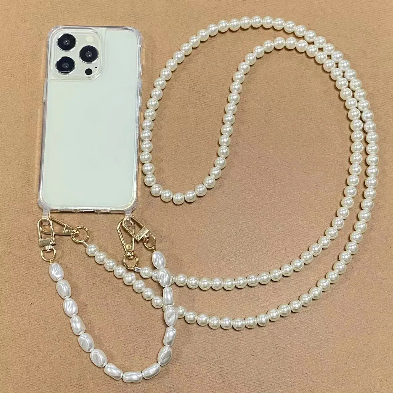 Color: Clear, Bundle: Case & Strap, Material: Microfiber - Korean Pearl Bracelets Chain Case with Lanyard Aesthetic Luxury Shell for Iphone 15 12 14 Pro Max XR X XS 7 8 Plus 15 Pro Cover