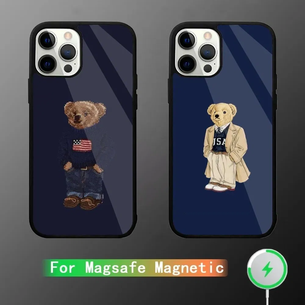 Color: Gold, Material: Silicon - Baron F-Filou Bear Fashion Phone Case For iPhone 15,14,13,12,11,Plus,Pro,Max Mini Magsafe Magnetic Wireless Charging