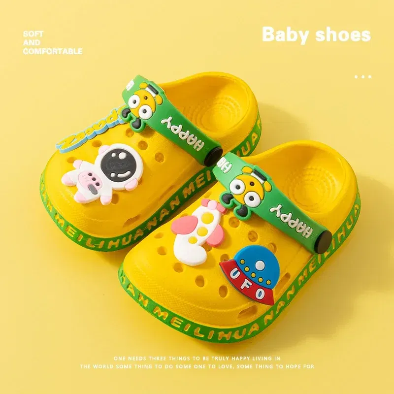Color: Yellow, Shoe Size: 4 - Children Garden Shoes Cute EVA Cartoon Beach Sandals Babies Summer Slippers High Quality Soft Kids Outdoor Slippers Flip Shoes