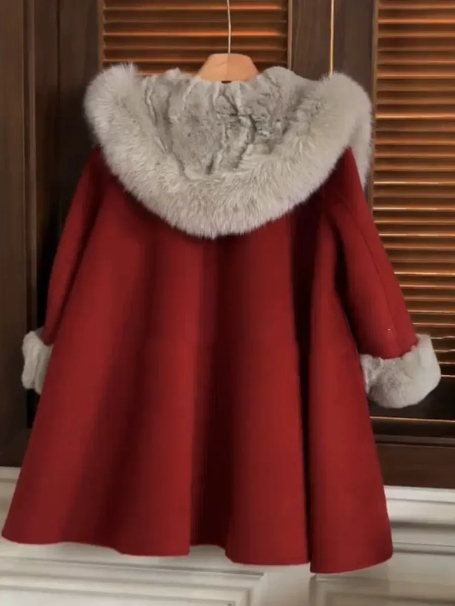 Color: Red, Kid Size: 8 - autumn winter red Big fur collar baby girls wool long coats child Christmas Thick velvet outwear kids New Warm jacket overcoat