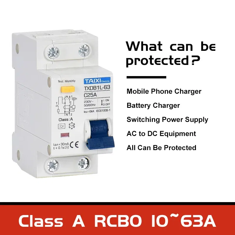 Rated Current: 50A, Ships From: CHINA, Poles Number: 2 - Type A AC CLASS Rcbo 110V 220V RCCB 10A 20A 40A 50A 63A 30mA Residual Current Circuit Breaker Leakage WIth Overload Protection