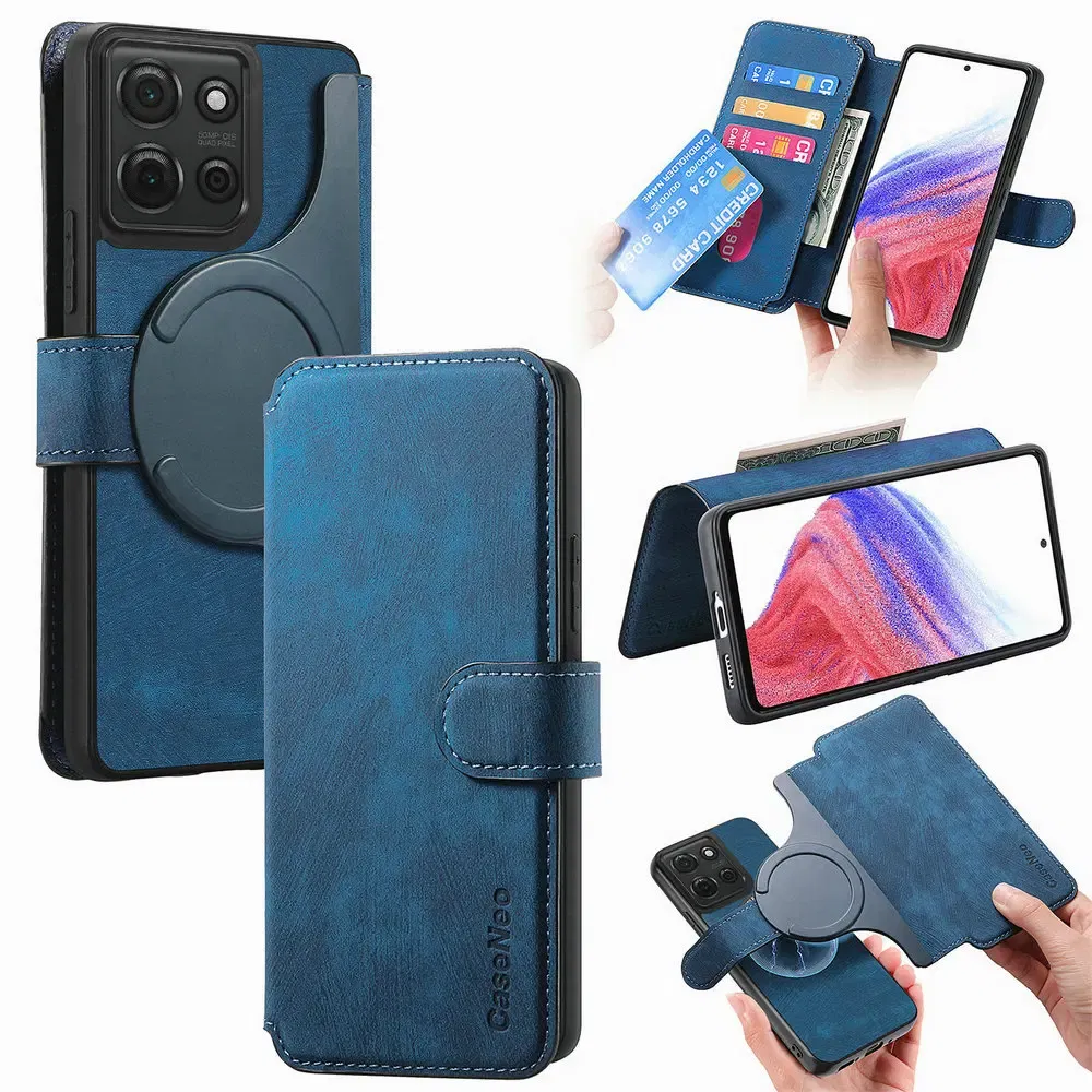 Color: PURPLE, Material: Denim - For Motorola Edge 50 Neo 60 Fusion 5G Luxury Case Leather Wallet Card Capa Moto Edge 60 Pro Case Edge50 S50 60s Pro Magnet Cover