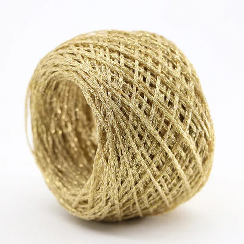 Color: Ivory - 50g/ball Colorful Unique Gold Silver Wool Cotton Metallic Yarn Skein Crochet Thread Glitter Hand-woven Craft Bag