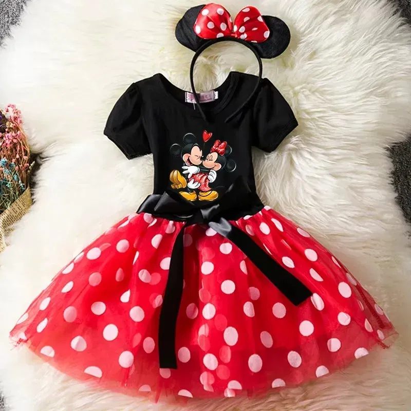 Color: Ivory, Kid Size: 3T - Mickey Minnie Mouse Baby Girls Cosplay Costume Kids Fancy Polka Dot Dress Princess Dress Children Birthday Party Clothing Gift