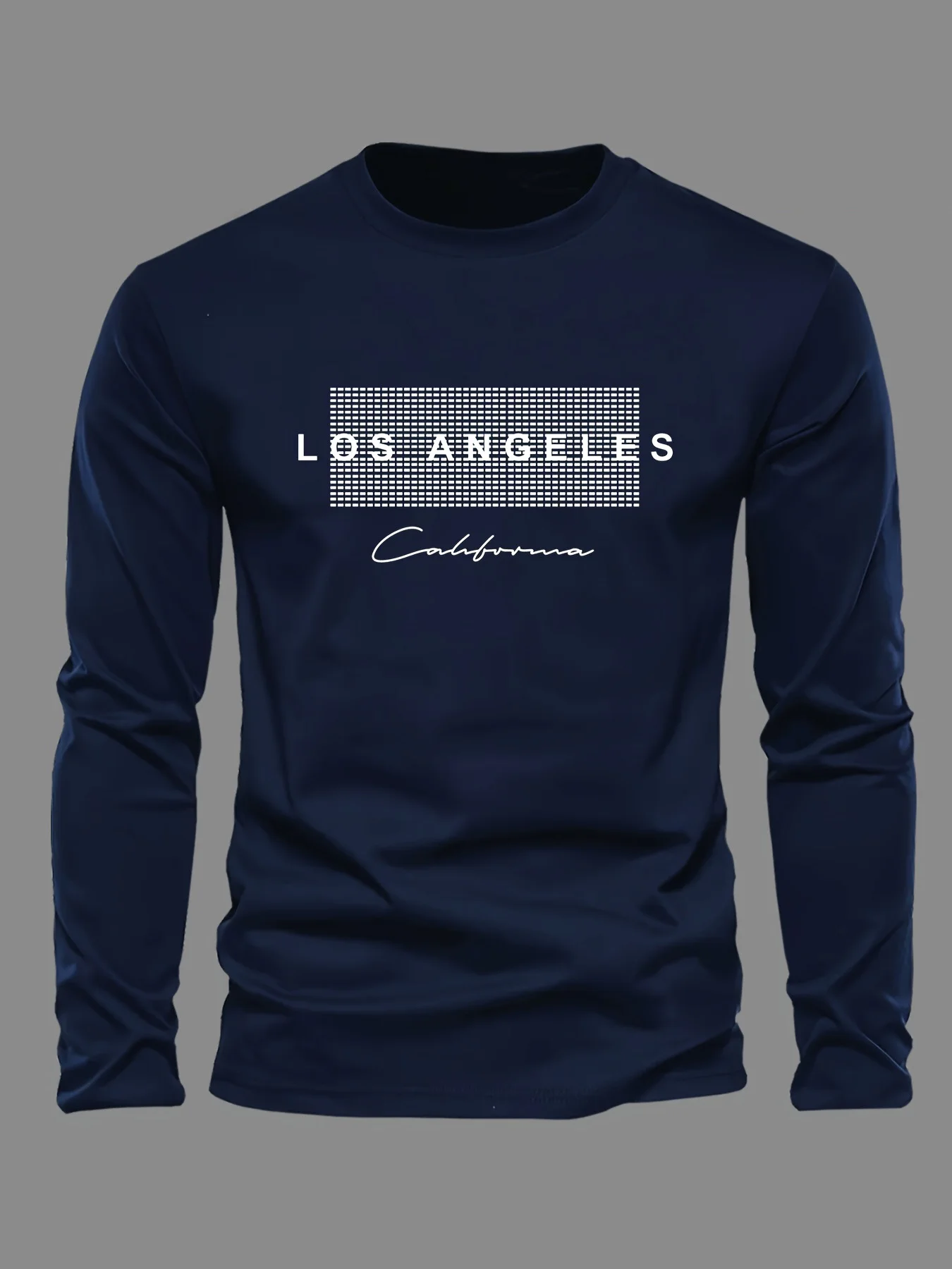 Color: Navy Blue?€ AE existing skus?‰, Size: XL - Men's 100% pure cotton loose and comfortable casual sports Los Angeles letter pattern printed round neck long sleeved T-shirt