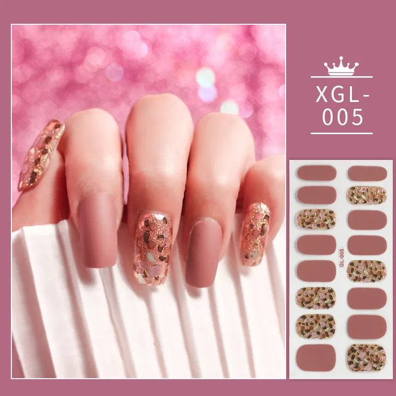 Color: Lvory - 1 Sheet Glitter Nail Stickers Nail Art Polish Stickers Nail Tips Nail File Adhesive Wraps Manicure Decal Strips Drop Shipping
