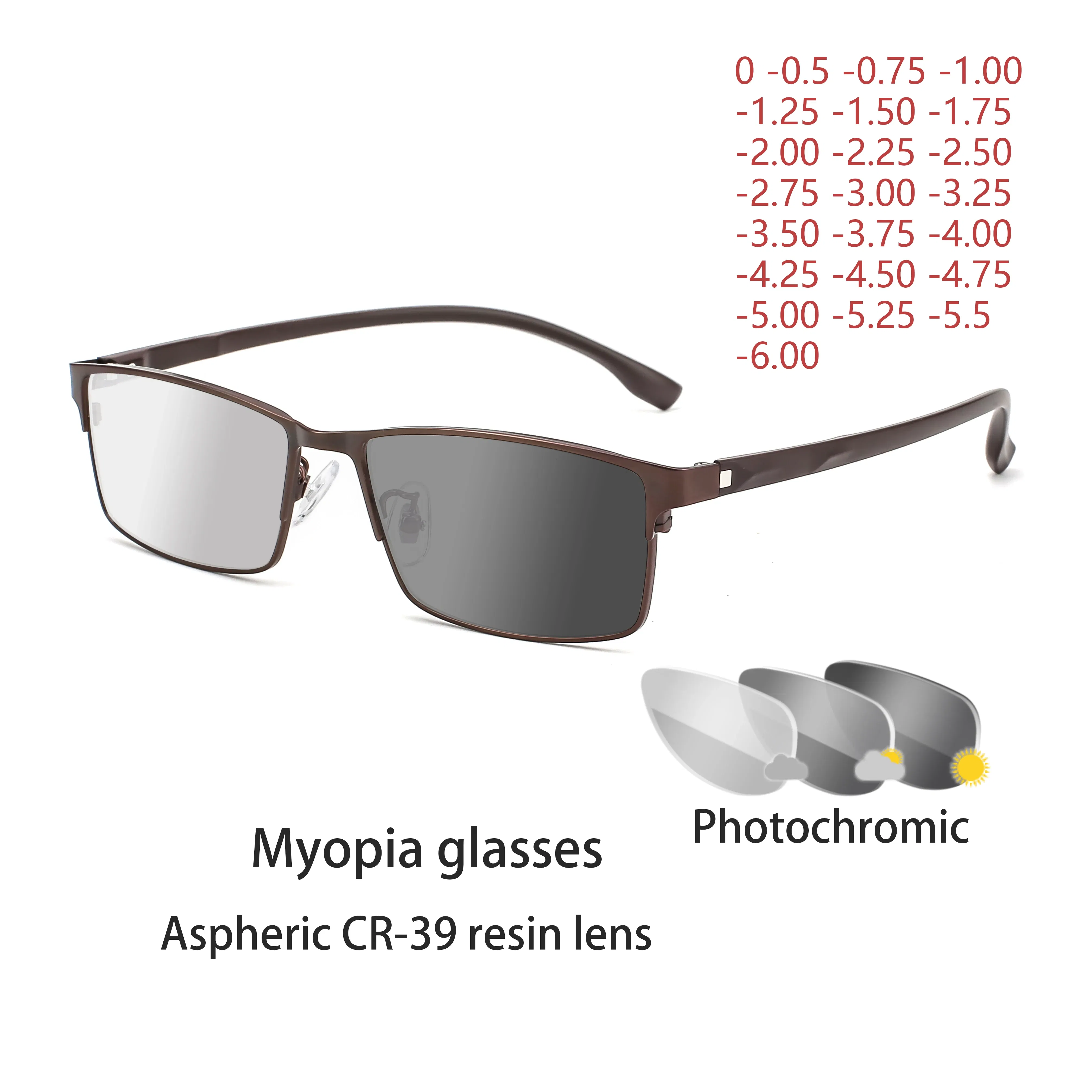 Frame Color: green, Ships From: CHINA, Eye Prescription: +125 - New Finished Myopia Sun Photochromic Glasses Fashion Chameleon Gray Lens Metal Legs With Degrees Sunglasses -1 -1.5 -2.0 -2.5 -3