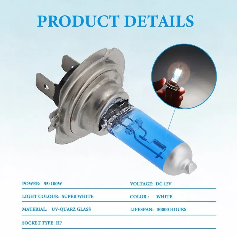 Emitting Color: DEEP BLUE - 2pcs H7 LED Bulbs 55W 100W Halogen Bulbs Super Bright White Fog Lights 12V White Auto Bulb Headlights Lamp