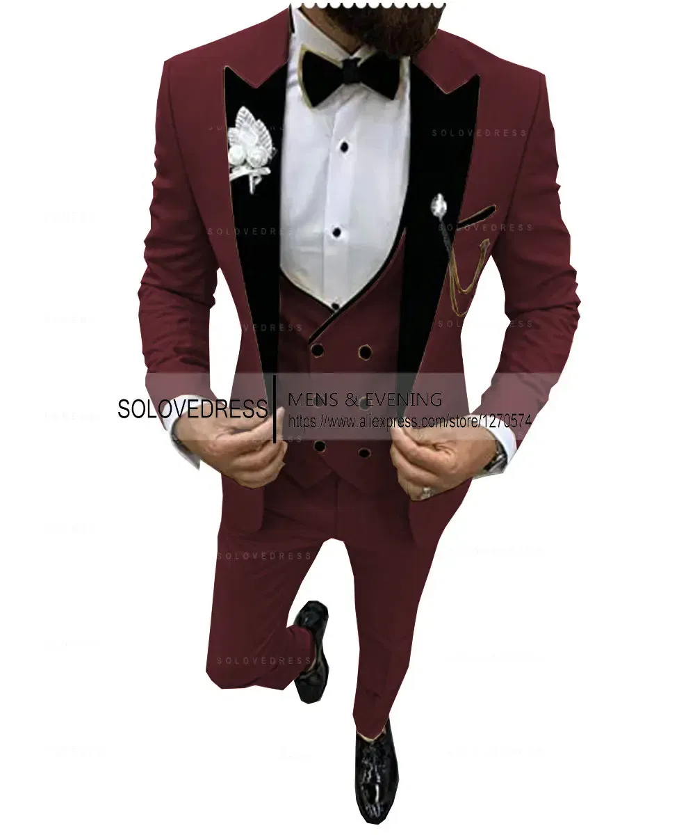 Color: Gold, Size: XXL - Suits for Mens 2024 Casual Business Suit High-end Social Formal Suit 3 Pcs Set Groom Wedding Men( Jacket + Vest + Pants )