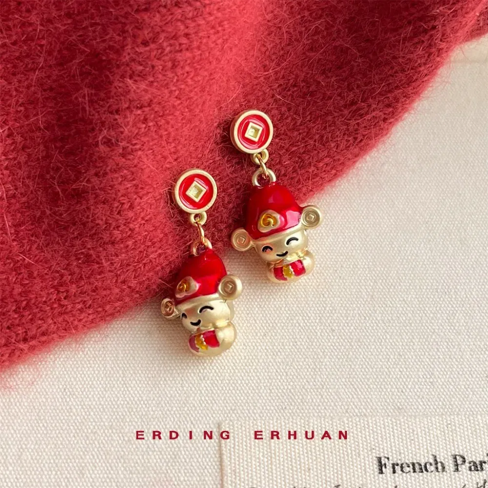 Metal Color: dark green - Chinese Style New Year Earrings Heart God of Wealth Snake Year Drop Earring Tassels Ear Decor 2025 Women Earrings Women