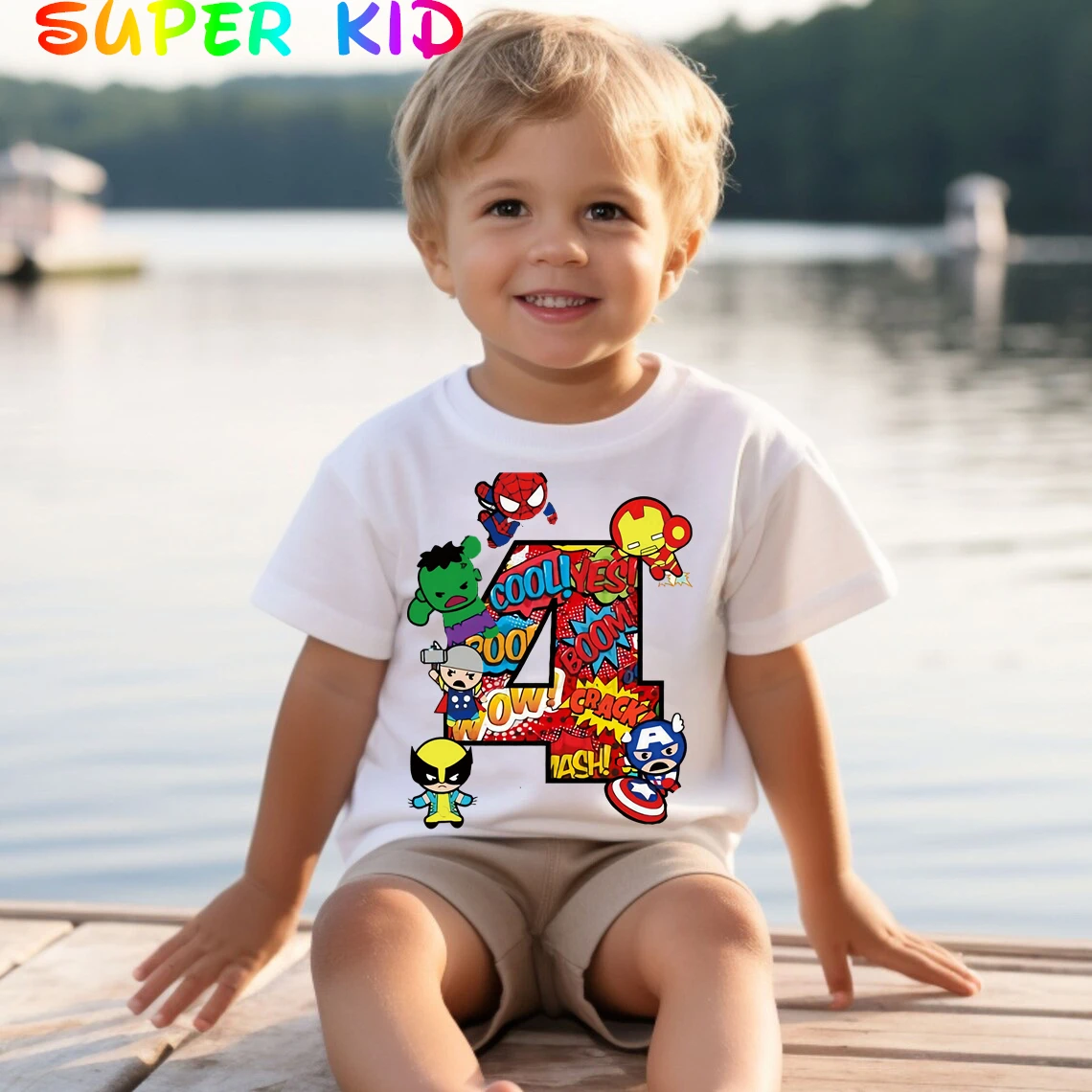Color: Gold, Kid Size: 3T?€?€·?¤–运动?‰ - Summer 2024 3 4 5 6 7 8 9 Marvel SuperHero Birthday Girl Short Sleeved T-shirt The Avengers Personalize Name Birthday Boy Shirt