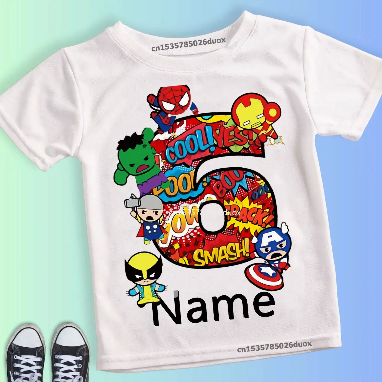 Color: Gold, Kid Size: 3T?€?€·?¤–运动?‰ - Summer 2024 3 4 5 6 7 8 9 Marvel SuperHero Birthday Girl Short Sleeved T-shirt The Avengers Personalize Name Birthday Boy Shirt