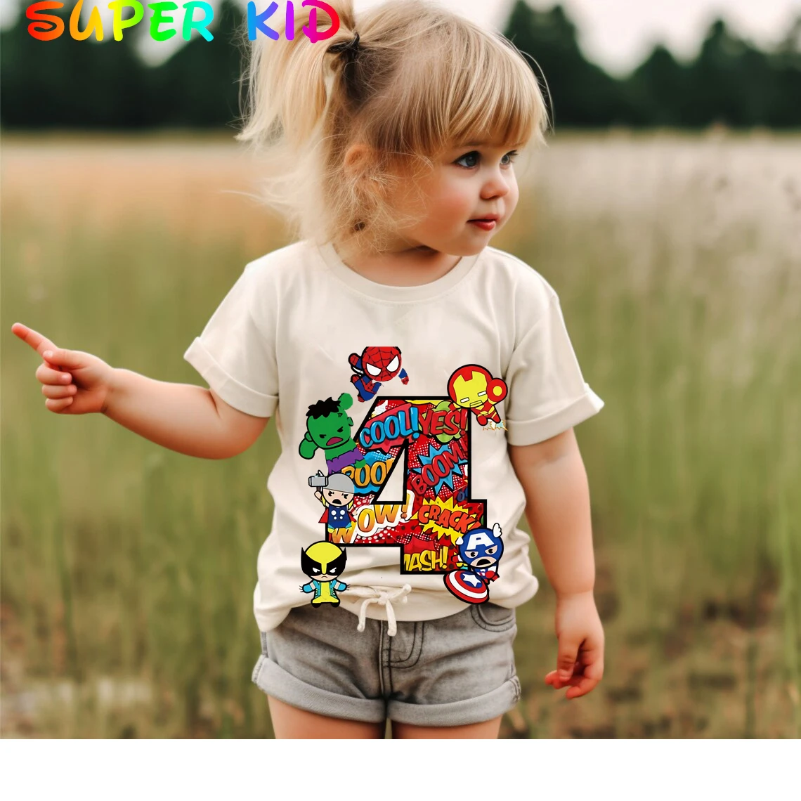 Color: Gold, Kid Size: 3T?€?€·?¤–运动?‰ - Summer 2024 3 4 5 6 7 8 9 Marvel SuperHero Birthday Girl Short Sleeved T-shirt The Avengers Personalize Name Birthday Boy Shirt