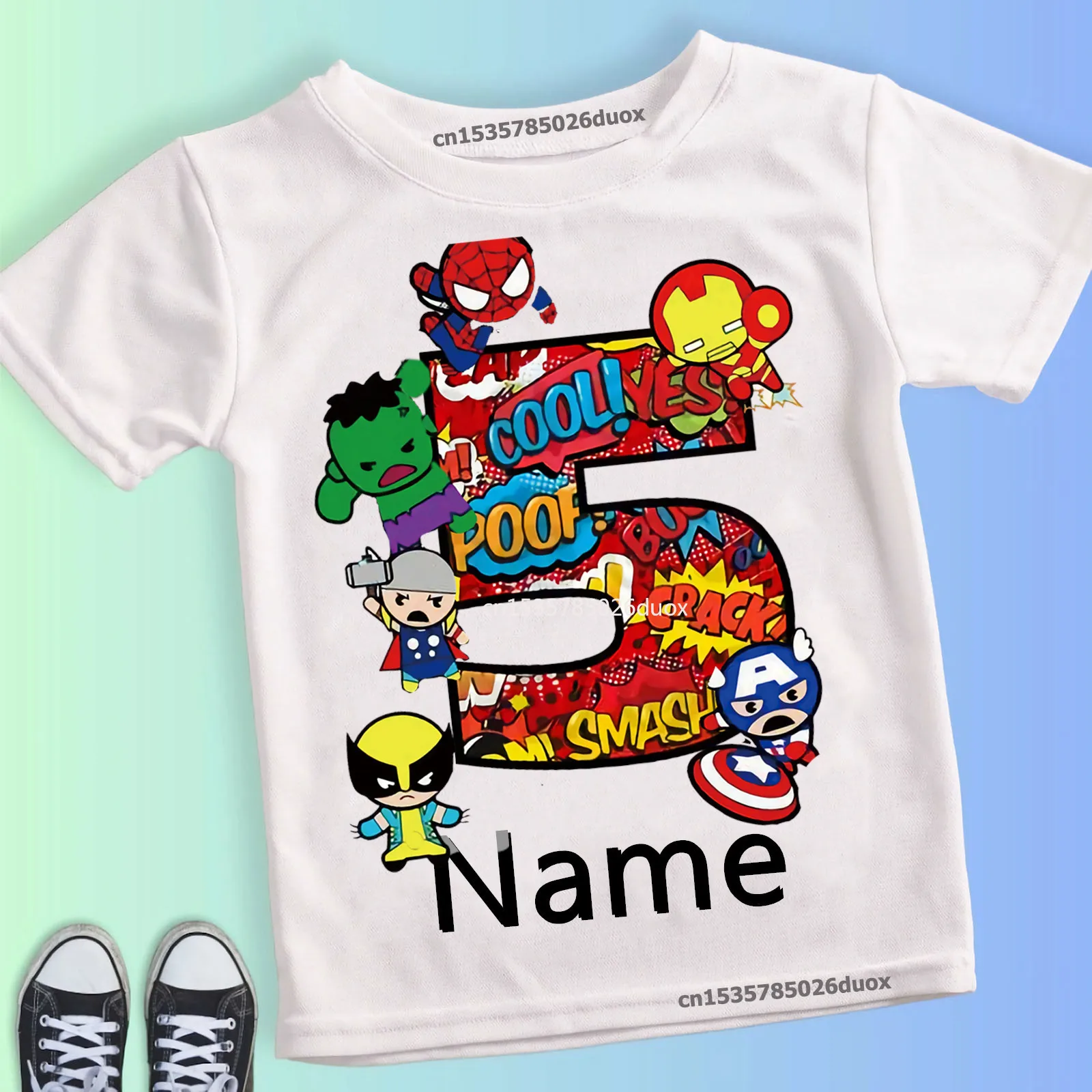 Color: Gold, Kid Size: 3T?€?€·?¤–运动?‰ - Summer 2024 3 4 5 6 7 8 9 Marvel SuperHero Birthday Girl Short Sleeved T-shirt The Avengers Personalize Name Birthday Boy Shirt