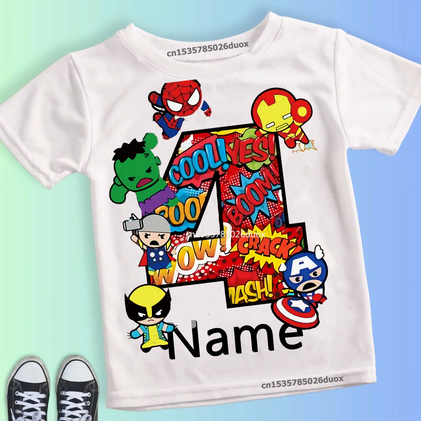 Color: Gold, Kid Size: 3T?€?€·?¤–运动?‰ - Summer 2024 3 4 5 6 7 8 9 Marvel SuperHero Birthday Girl Short Sleeved T-shirt The Avengers Personalize Name Birthday Boy Shirt
