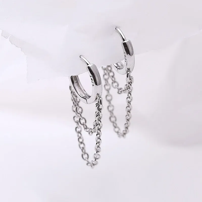 Metal Color: BROWN - Silver Color Punk Style Double Layer Chain Hoop Earring For Women Gold Color Ear Jewelry 2022 New Earrings