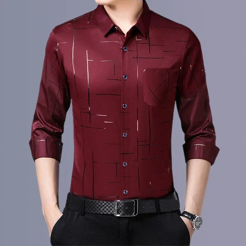Color: Navy Blue, Size: S - Men's Casual and Fashionable Long Sleeved Printed Shirt, Non Ironing and Wrinkle Resistant Business Top