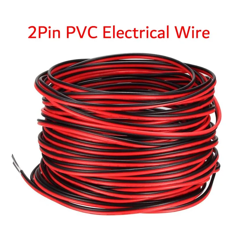 Color: WHITE, Length: 100m - DC12V 2Pin Extension Electrical Power Wire 5M~100M Red Black Connect Cable 18 20 22 AWG PVC Copper Cord Line For LED Strip Light