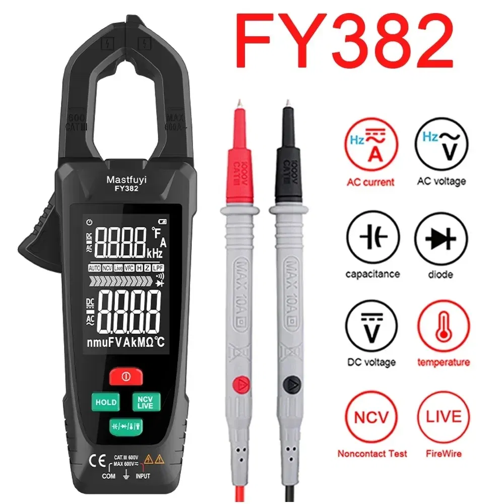 Color: Pink - MASTFUYI digital clamp meter 3 in 1 multifunction multimeter&electrical tester &temperature meter True RMS NVC induction Ammet
