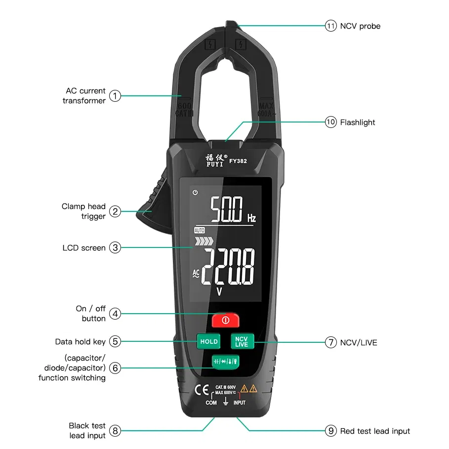 Color: Pink - MASTFUYI digital clamp meter 3 in 1 multifunction multimeter&electrical tester &temperature meter True RMS NVC induction Ammet