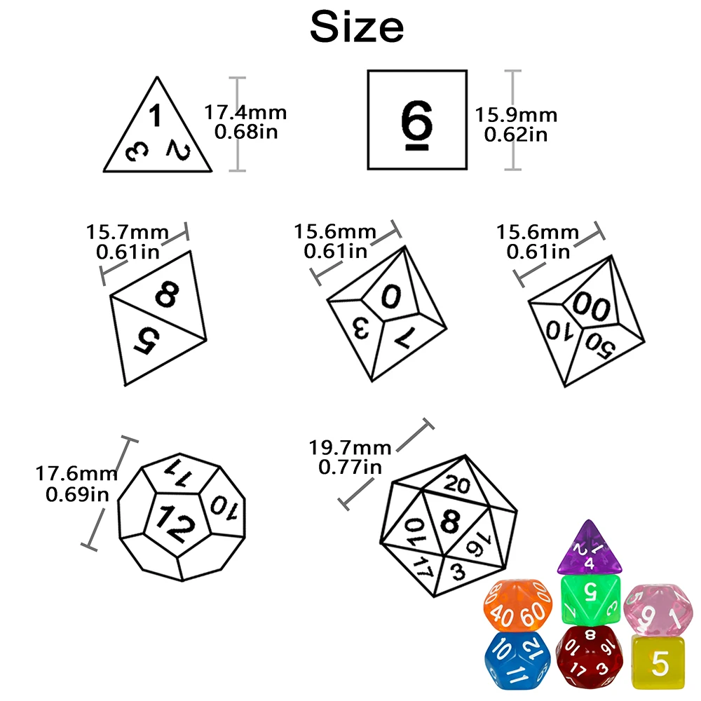 Color: MULTI - High Quality 7 Pcs/set Transparent Crystal Digital Polyhedral Dice Sets D4-D20 , for DNDGame Dados Rpg Board Game