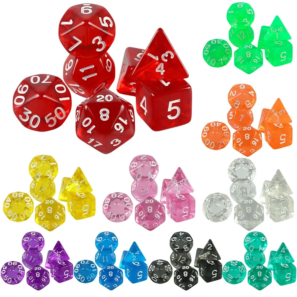 Color: MULTI - High Quality 7 Pcs/set Transparent Crystal Digital Polyhedral Dice Sets D4-D20 , for DNDGame Dados Rpg Board Game