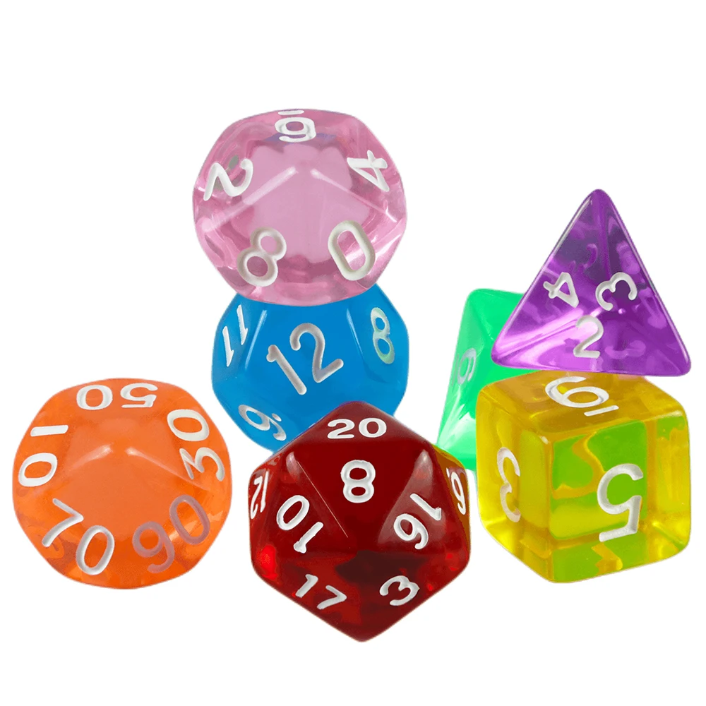 Color: MULTI - High Quality 7 Pcs/set Transparent Crystal Digital Polyhedral Dice Sets D4-D20 , for DNDGame Dados Rpg Board Game